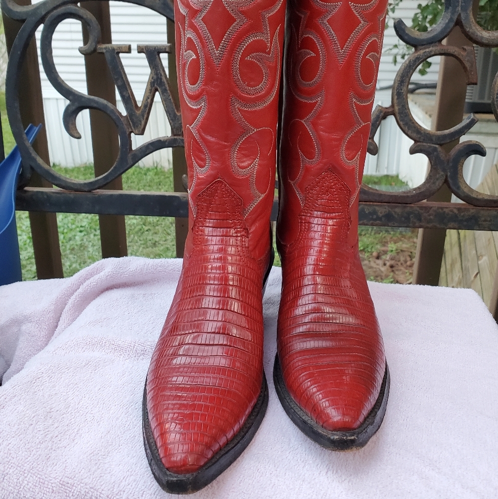 Nocona Red Lizard Cowboy Boots Size 6